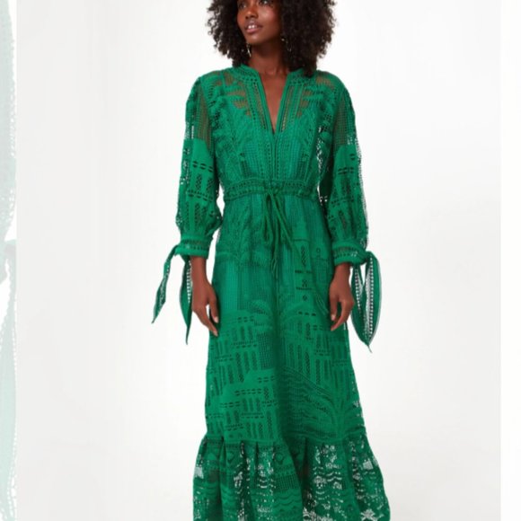 Farm Rio Morada Boa Green Guipure Lace Dress - XXS (can fit S) - Picture 1 of 6